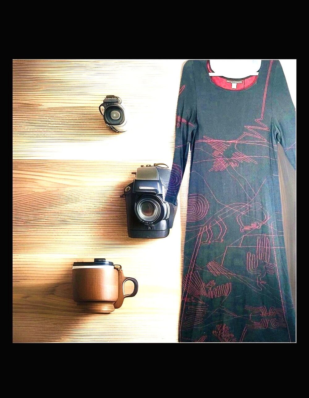 PERUVIAN CONNECTION Sz XL Modern Art Black & Burgundy MAXI DRESS PIMA COTTON